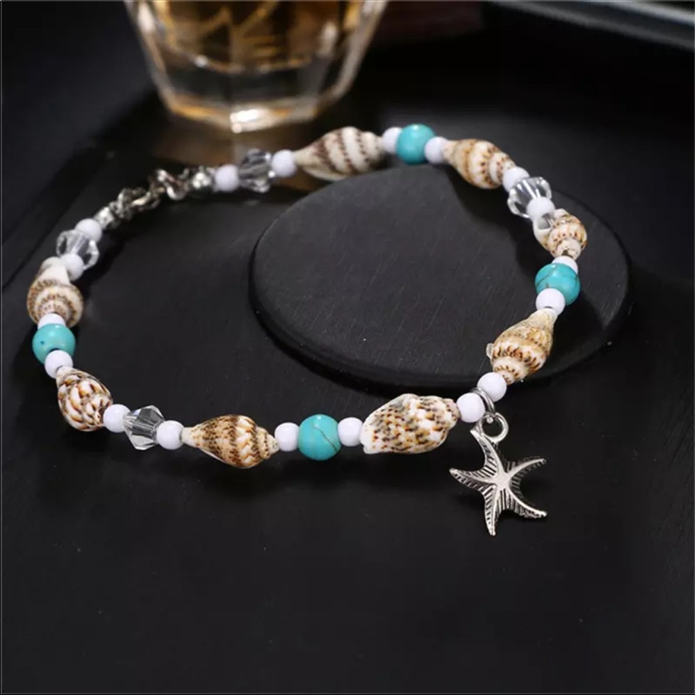Starfish and seashell adjustable anklet